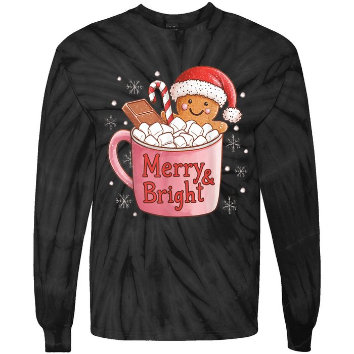 Funny Merry And Bright Christmas Gingerbread Man Hot Cocoa Tie-Dye Long Sleeve Shirt