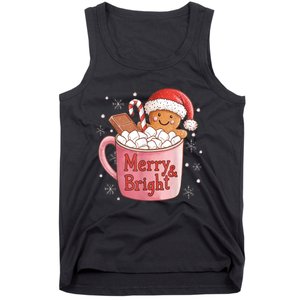 Funny Merry And Bright Christmas Gingerbread Man Hot Cocoa Tank Top