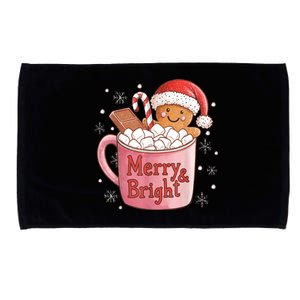 Funny Merry And Bright Christmas Gingerbread Man Hot Cocoa Microfiber Hand Towel