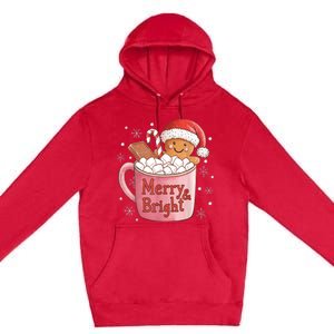 Funny Merry And Bright Christmas Gingerbread Man Hot Cocoa Premium Pullover Hoodie