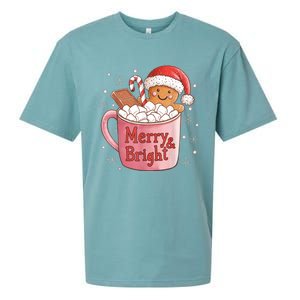 Funny Merry And Bright Christmas Gingerbread Man Hot Cocoa Sueded Cloud Jersey T-Shirt