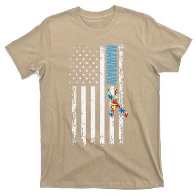 For Mawmaw Autism Awareness American Flag T-Shirt