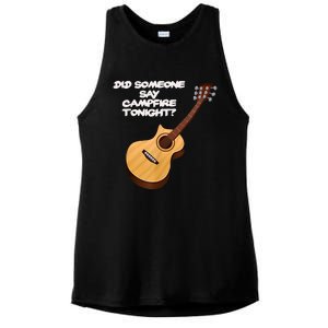 Funny Music Acoustic Guitar Campfire Ladies PosiCharge Tri-Blend Wicking Tank