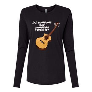 Funny Music Acoustic Guitar Campfire Womens Cotton Relaxed Long Sleeve T-Shirt