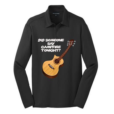 Funny Music Acoustic Guitar Campfire Silk Touch Performance Long Sleeve Polo