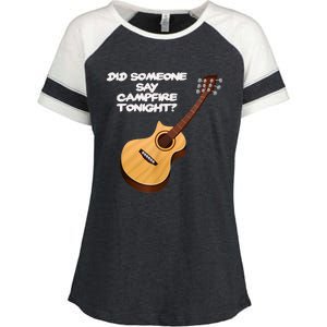 Funny Music Acoustic Guitar Campfire Enza Ladies Jersey Colorblock Tee