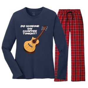 Funny Music Acoustic Guitar Campfire Women's Long Sleeve Flannel Pajama Set 