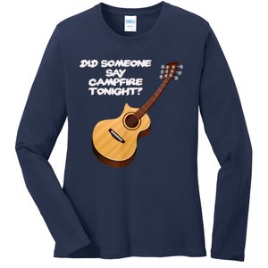 Funny Music Acoustic Guitar Campfire Ladies Long Sleeve Shirt