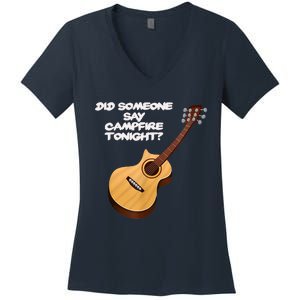 Funny Music Acoustic Guitar Campfire Women's V-Neck T-Shirt