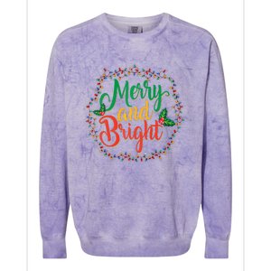 Funny Merry And Bright Christmas Lights Family Xmas Holidays Premium Colorblast Crewneck Sweatshirt