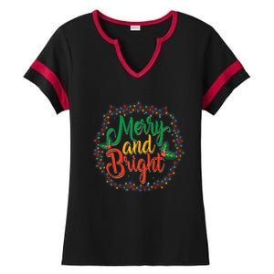 Funny Merry And Bright Christmas Lights Family Xmas Holidays Premium Ladies Halftime Notch Neck Tee