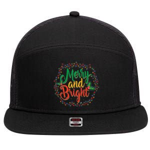 Funny Merry And Bright Christmas Lights Family Xmas Holidays Premium 7 Panel Mesh Trucker Snapback Hat