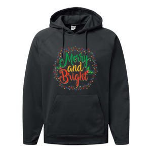 Funny Merry And Bright Christmas Lights Family Xmas Holidays Premium Performance Fleece Hoodie