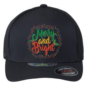 Funny Merry And Bright Christmas Lights Family Xmas Holidays Premium Flexfit Unipanel Trucker Cap