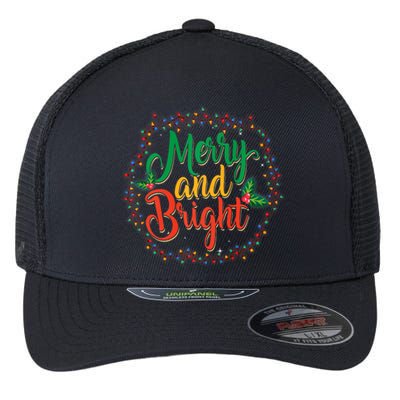 Funny Merry And Bright Christmas Lights Family Xmas Holidays Premium Flexfit Unipanel Trucker Cap