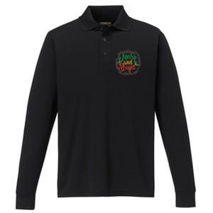 Funny Merry And Bright Christmas Lights Family Xmas Holidays Premium Performance Long Sleeve Polo