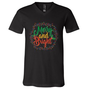 Funny Merry And Bright Christmas Lights Family Xmas Holidays Premium V-Neck T-Shirt