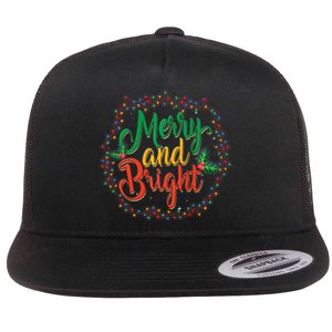 Funny Merry And Bright Christmas Lights Family Xmas Holidays Premium Flat Bill Trucker Hat