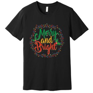 Funny Merry And Bright Christmas Lights Family Xmas Holidays Premium Premium T-Shirt