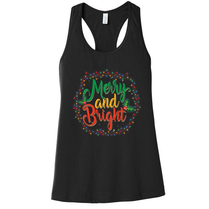 Funny Merry And Bright Christmas Lights Family Xmas Holidays Premium Women's Racerback Tank