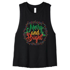 Funny Merry And Bright Christmas Lights Family Xmas Holidays Premium Women's Racerback Cropped Tank