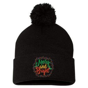 Funny Merry And Bright Christmas Lights Family Xmas Holidays Premium Pom Pom 12in Knit Beanie