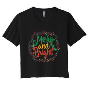 Funny Merry And Bright Christmas Lights Family Xmas Holidays Premium Women's Crop Top Tee