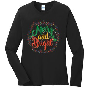 Funny Merry And Bright Christmas Lights Family Xmas Holidays Premium Ladies Long Sleeve Shirt