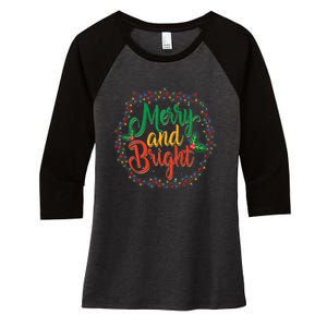 Funny Merry And Bright Christmas Lights Family Xmas Holidays Premium Women's Tri-Blend 3/4-Sleeve Raglan Shirt