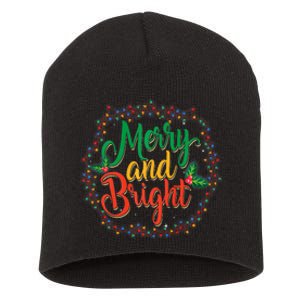 Funny Merry And Bright Christmas Lights Family Xmas Holidays Premium Short Acrylic Beanie