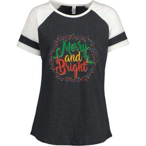 Funny Merry And Bright Christmas Lights Family Xmas Holidays Premium Enza Ladies Jersey Colorblock Tee