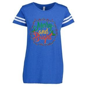 Funny Merry And Bright Christmas Lights Family Xmas Holidays Premium Enza Ladies Jersey Football T-Shirt