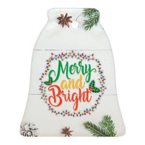 Funny Merry And Bright Christmas Lights Family Xmas Holidays Premium Ceramic Bell Ornament