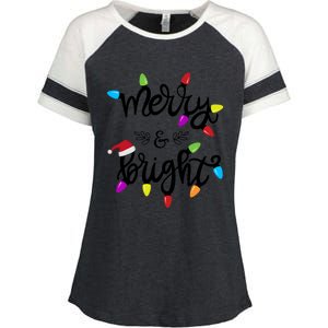 Funny Merry And Bright Christmas Lights Gift Enza Ladies Jersey Colorblock Tee