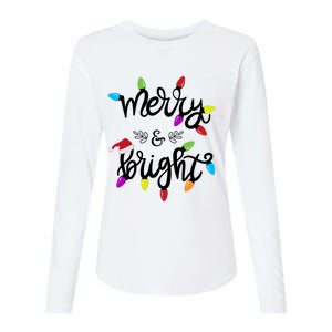 Funny Merry And Bright Christmas Lights Gift Womens Cotton Relaxed Long Sleeve T-Shirt