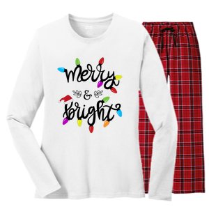 Funny Merry And Bright Christmas Lights Gift Women's Long Sleeve Flannel Pajama Set 