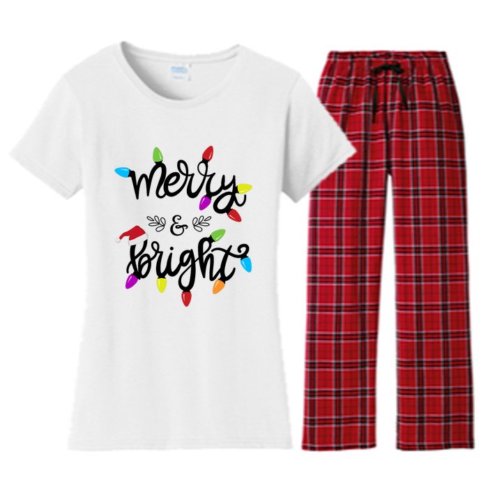 Funny Merry And Bright Christmas Lights Gift Women's Flannel Pajama Set