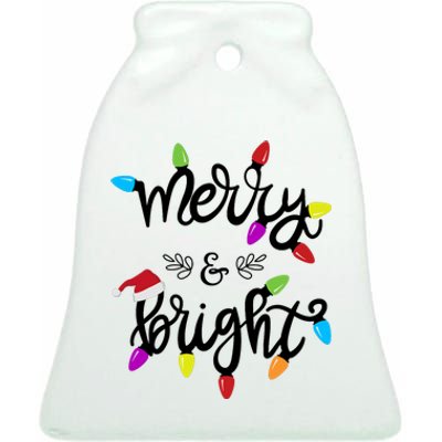 Funny Merry And Bright Christmas Lights Gift Ceramic Bell Ornament