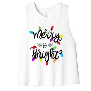 Funny Merry And Bright Christmas Lights Gift Women's Racerback Cropped Tank