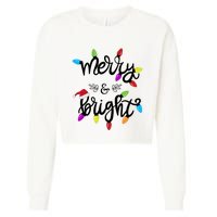 Funny Merry And Bright Christmas Lights Gift Cropped Pullover Crew