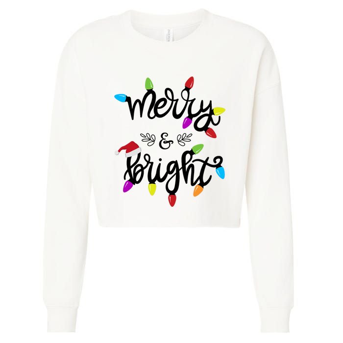 Funny Merry And Bright Christmas Lights Gift Cropped Pullover Crew