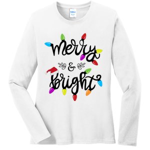 Funny Merry And Bright Christmas Lights Gift Ladies Long Sleeve Shirt