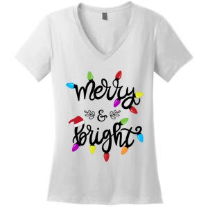 Funny Merry And Bright Christmas Lights Gift Women's V-Neck T-Shirt