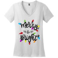 Funny Merry And Bright Christmas Lights Gift Women's V-Neck T-Shirt