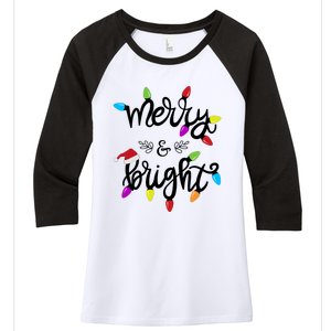 Funny Merry And Bright Christmas Lights Gift Women's Tri-Blend 3/4-Sleeve Raglan Shirt