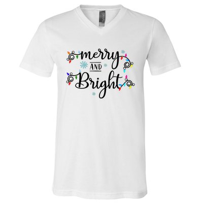 Funny Merry And Bright Christmas Lights V-Neck T-Shirt