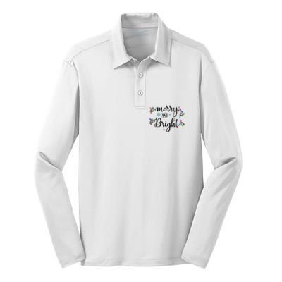 Funny Merry And Bright Christmas Lights Silk Touch Performance Long Sleeve Polo