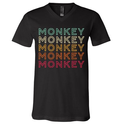 Funny Monkey Ape Gorilla Retro Monkey V-Neck T-Shirt