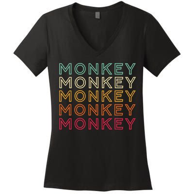 Funny Monkey Ape Gorilla Retro Monkey Women's V-Neck T-Shirt