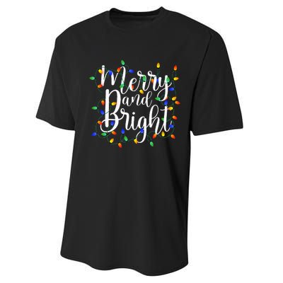 Funny Merry and Bright Christmas Lights Xmas Holiday  Performance Sprint T-Shirt